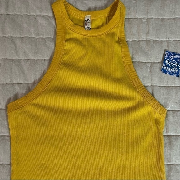 NWT Intimately Free People Mustard Yellow Ribbed High Neck Tank Top Size Medium - Picture 6 of 11